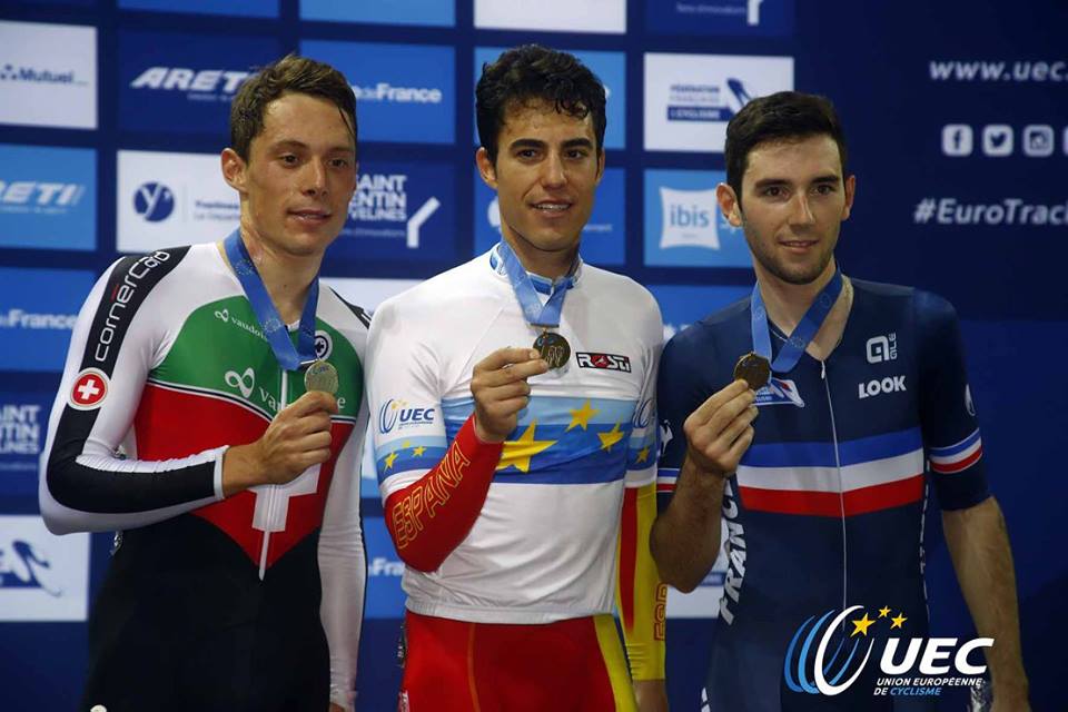 Il podio del Campionato Europeo Omnium