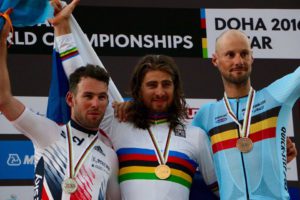 Il podio del Mondiale professionisti di Doha 2016