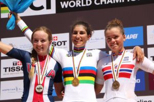 Il podio del Mondiale Donne Junior vinto da Elisa Balsamo
