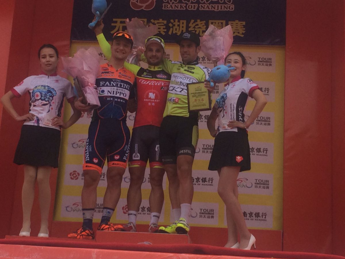Il podio della prima tappa del Tour of Taihu Lake
