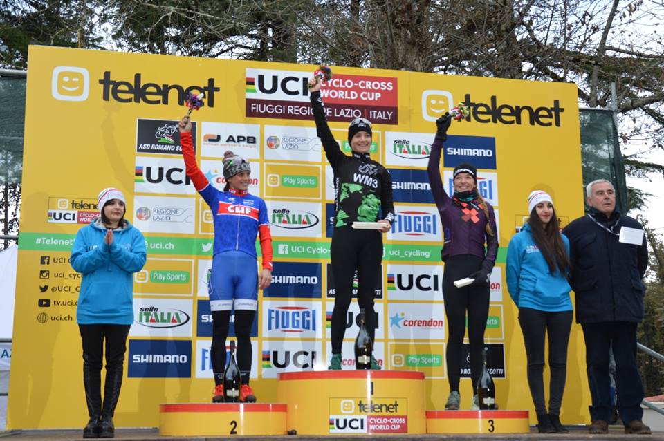 Il podio della prova femminile di Coppa del Mondo Ciclocross a Fiuggi