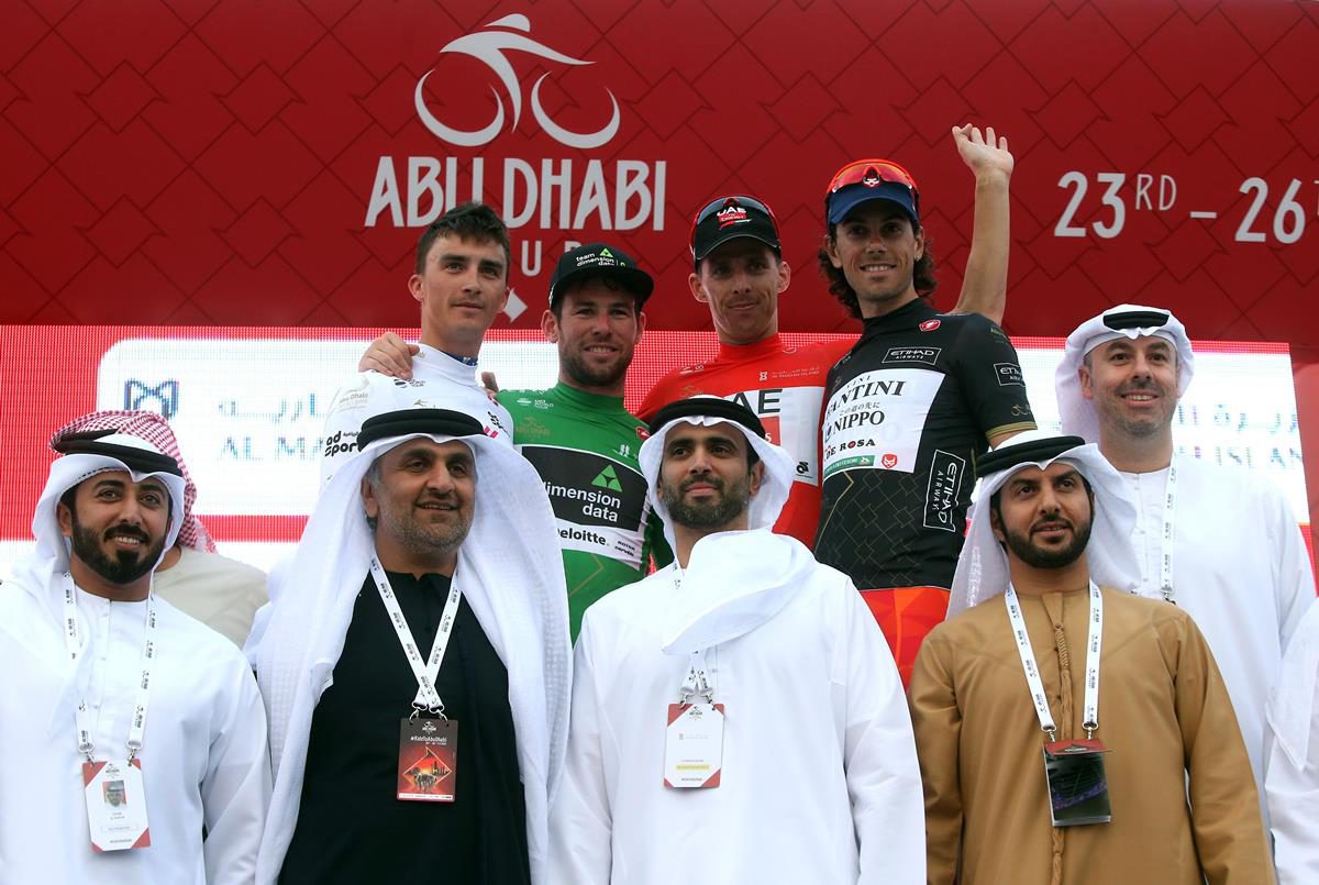 Le maglie dopo la terza tappa dell'Abu Dhabi Tour 2017 con Rui Costa leader