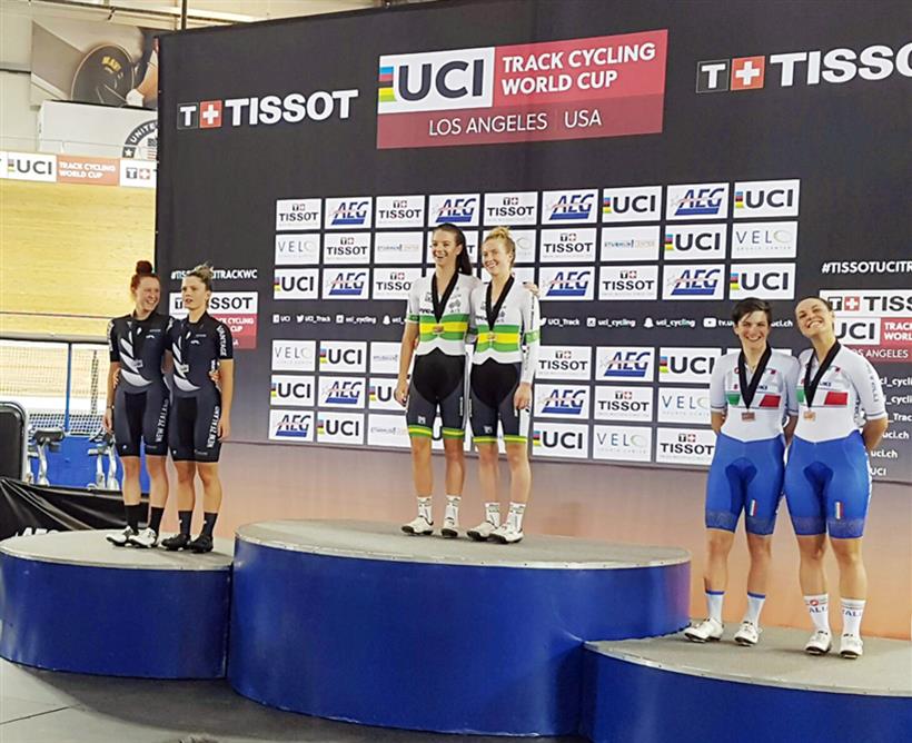 Maria Giulia Confalonieri e Rachele Barbieri sul podio della Madison a Los Angeles