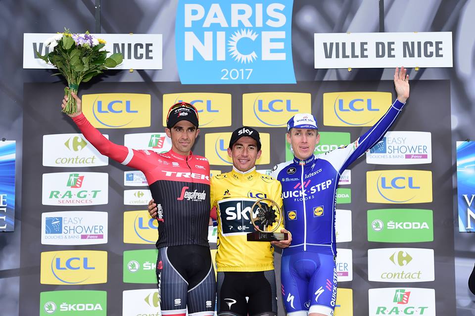 Il podio finale della Parigi-Nizza 2017 vinta da Sergio Henao