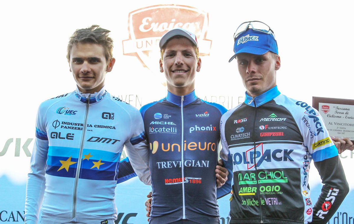 Il podio dell'ultima tappa del Toscana Terra di Ciclismo - Eroica