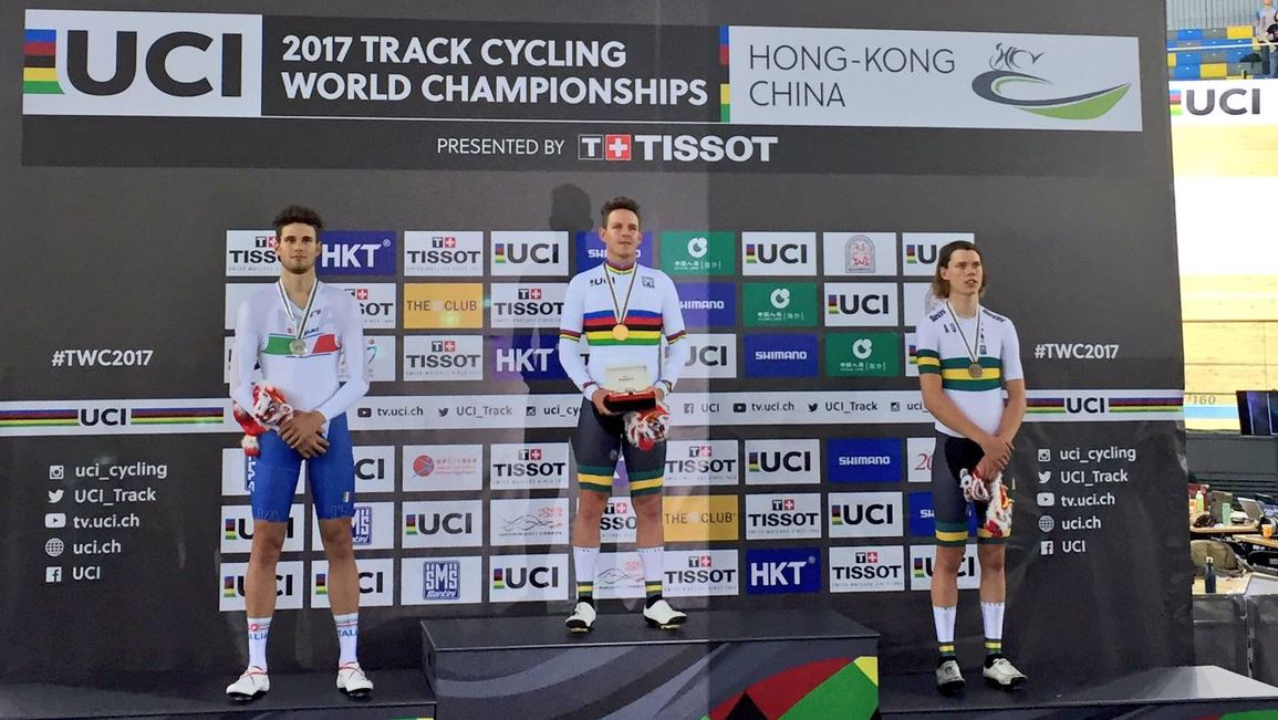 Il podio del Mondiale Inseguimento individuale 2017 ad Hong Kong