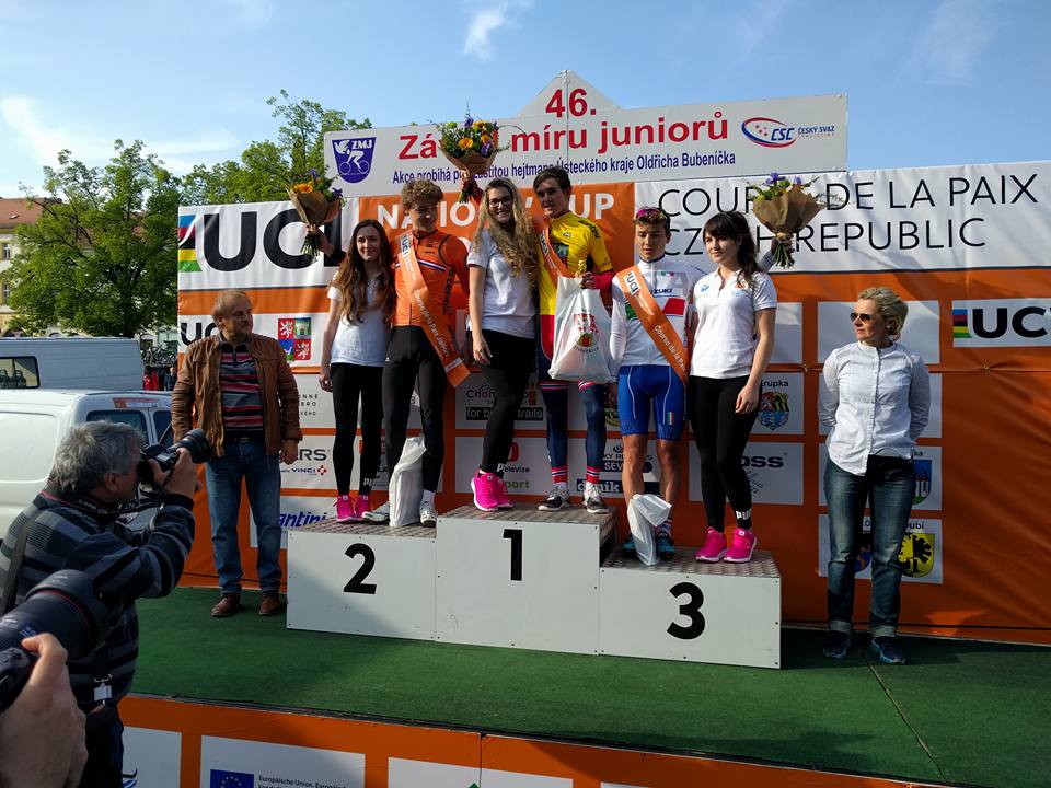 Il podio della prima tappa della Corsa della Pace Juniores 2017
