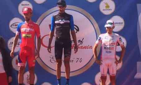 Il podio della prima tappa del Tour of Albania vinta da Ficara su Rabottini e Bongiorno