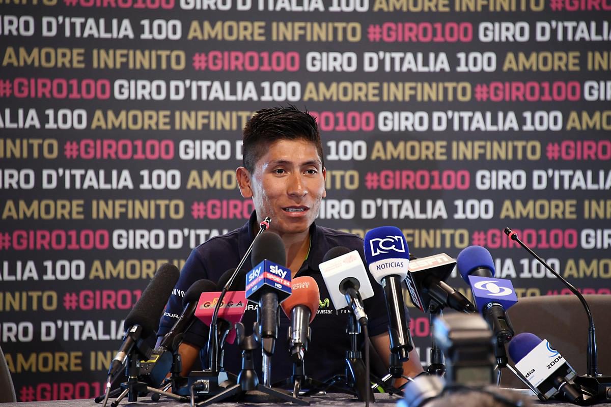 Nairo Quintana alla conferenza stampa della vigilia del Giro 100