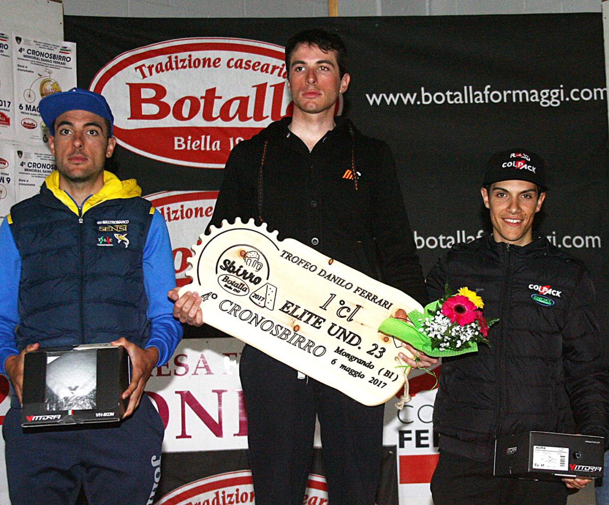 Il podio della Cronosbirro Elite e Under 23 di Mongrando