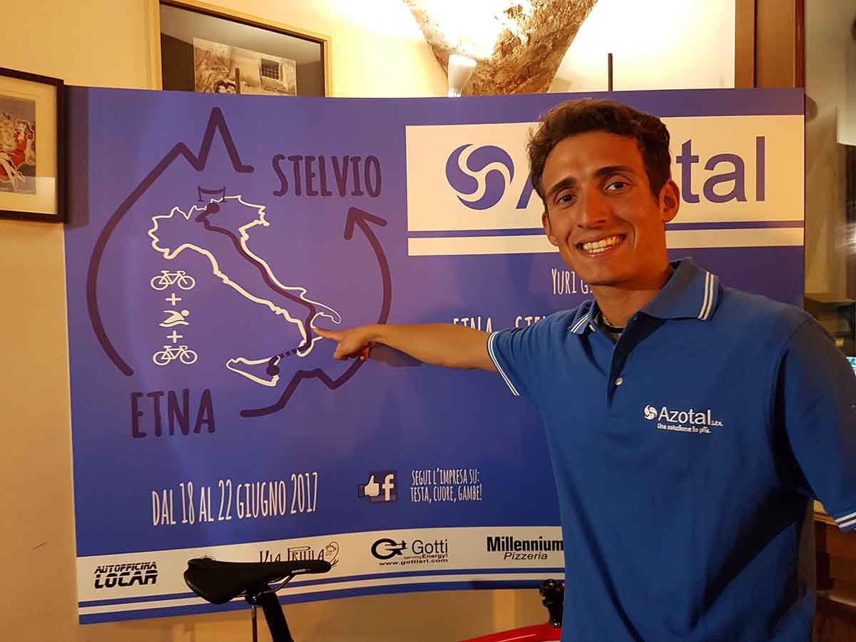 Yuri Giupponi tenterà l'impresa Etna-Stelvio no stop in bicicletta con l'attraversamento a nuovo dello Stretto di Messina