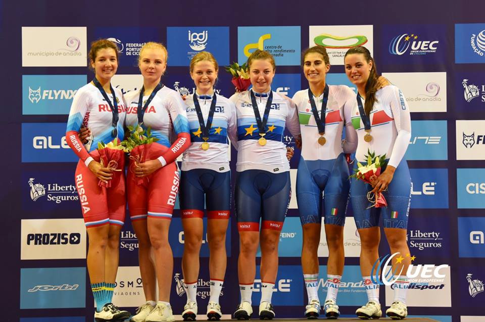 Il podio dell'Europeo della Madison Donne Under 23 2017