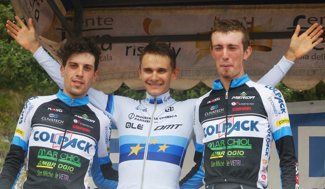 Il podio della Bassano-Monte Grappa 2017