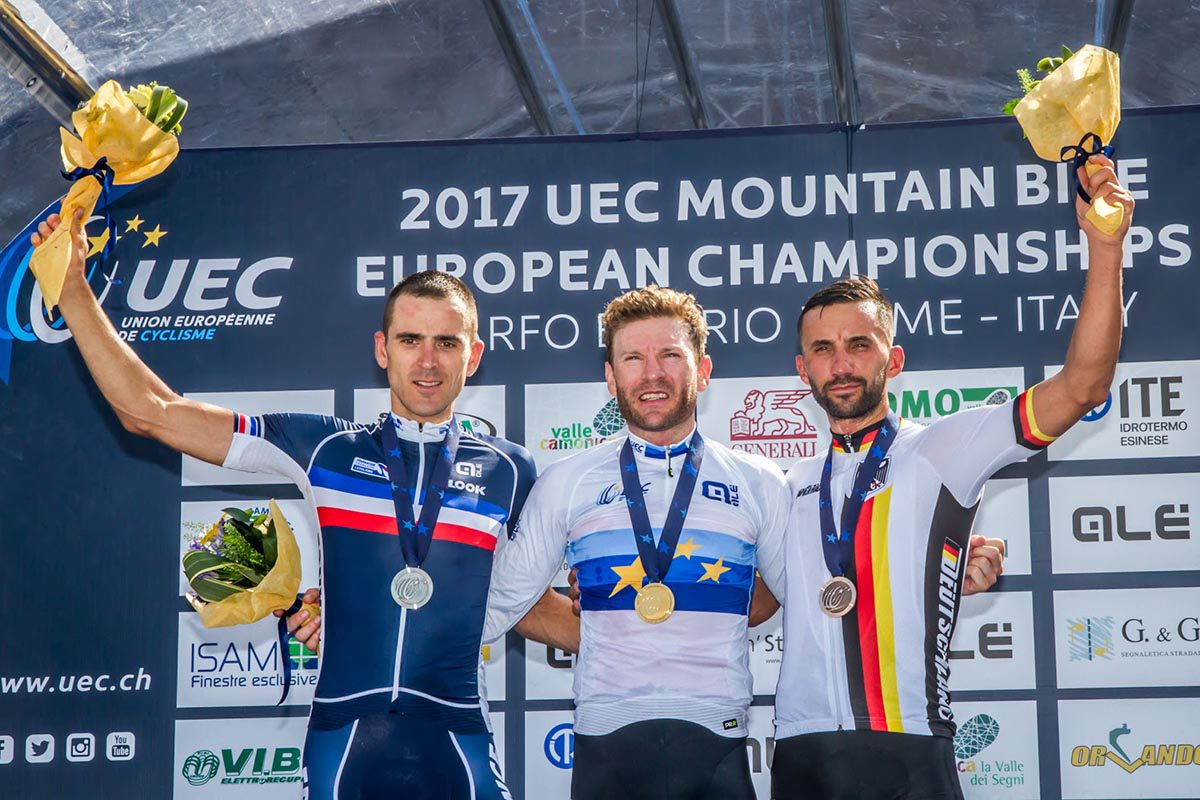 Il podio del Campionato Europeo XCO Elite di Boario