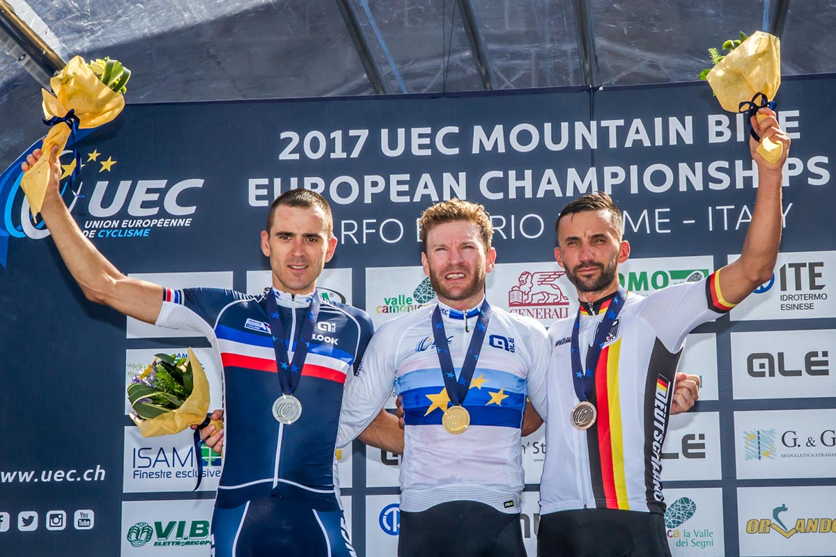 Il podio del Campionato Europeo XCO Elite di Boario