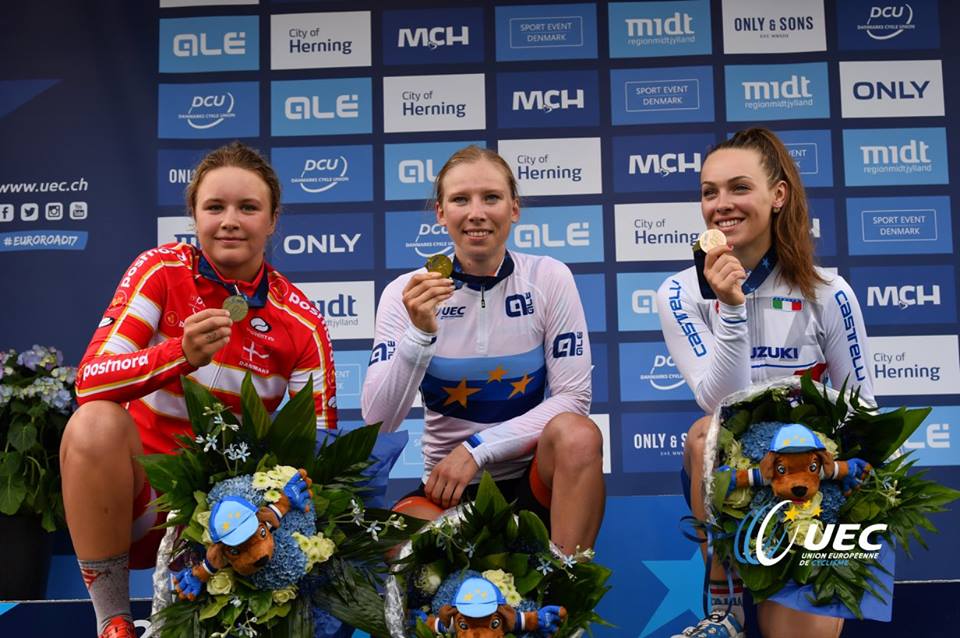 Il podio del Campionato Europeo strada Donne Junior