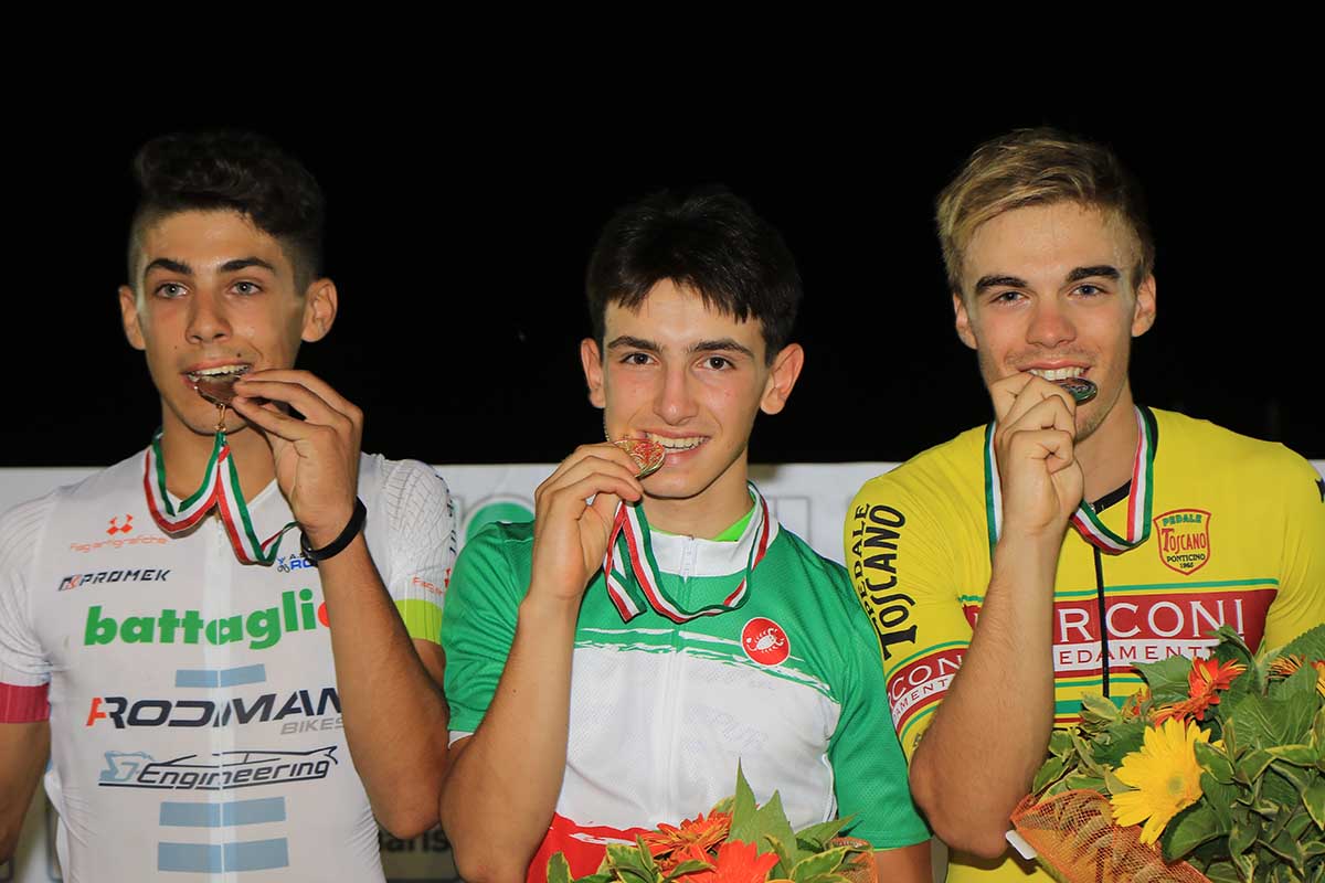 Il podio del Campionato Italiano Keirin Allievi