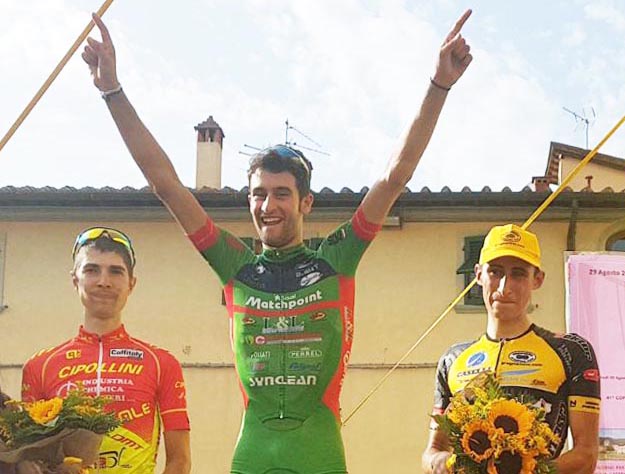 Il podio della Castelfranco di Sopra-Piandiscò vinta da Luca Raggio