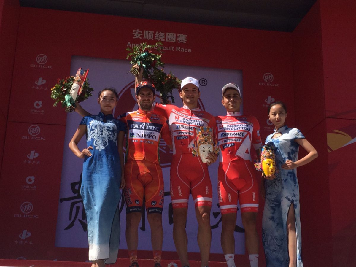 Il podio dell'ultima tappa del Tour of China I vinta da Marco Benfatto