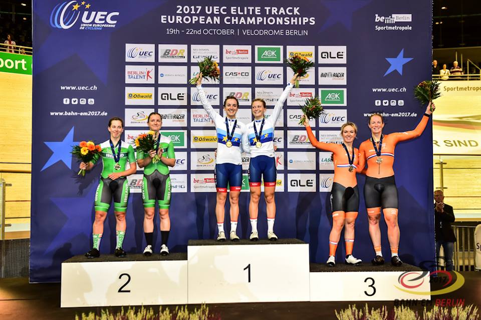 Le britanniche Elinor Barker e Eleanor Dickinson campionesse europee della Madison (foto Roberto Bettini/BettiniPhoto)