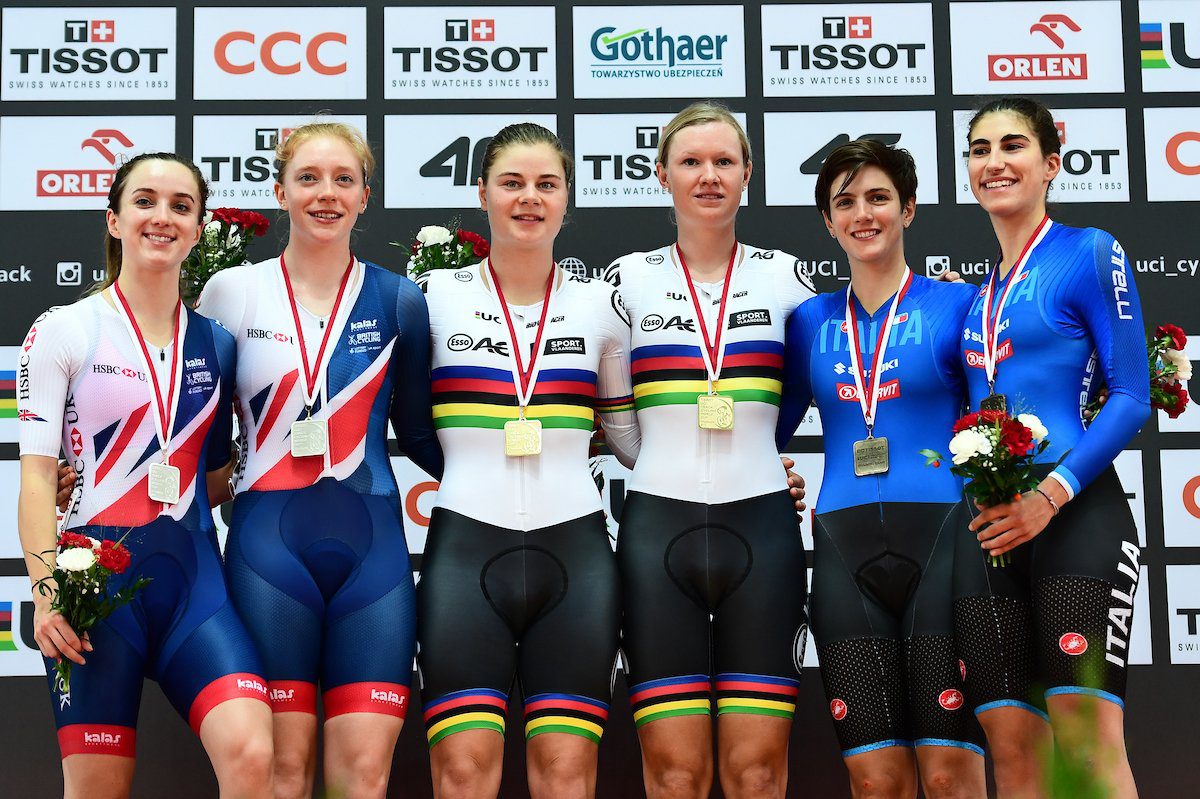 Il podio della prova Madison di Coppa del Mondo Pista a Pruszkow