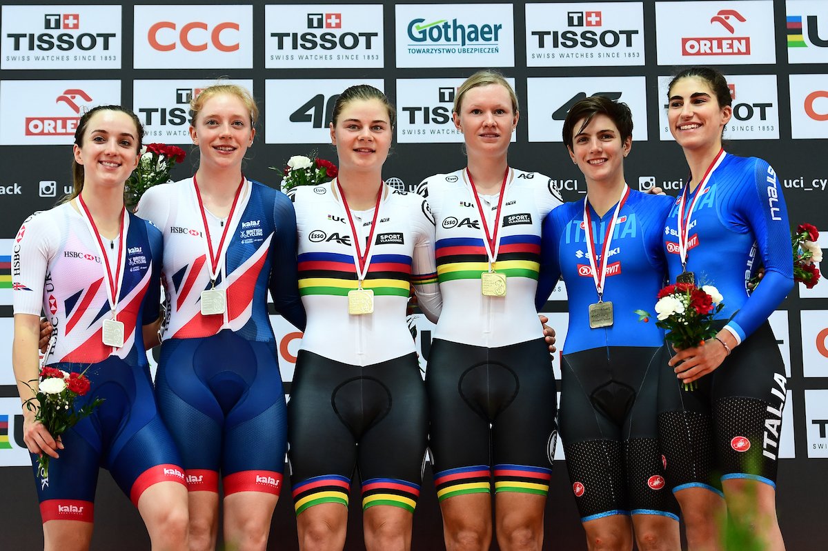 Il podio della prova Madison di Coppa del Mondo Pista a Pruszkow