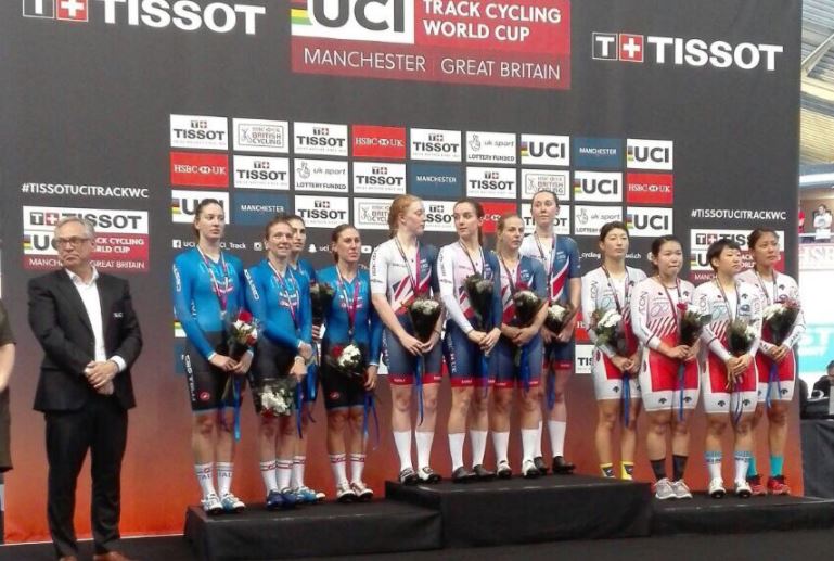 Il quartetto azzurro femminile argento nella prova di Coppa del Mondo pista a Manchester