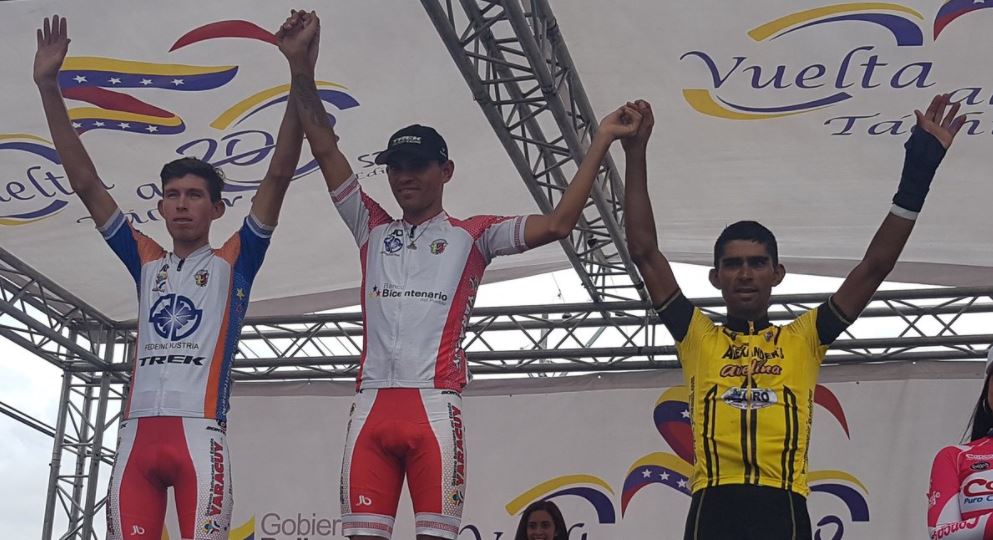 Il podio della seconda tappa della Vuelta al Tachira 2018 vinta da Pedro Gutiérrez