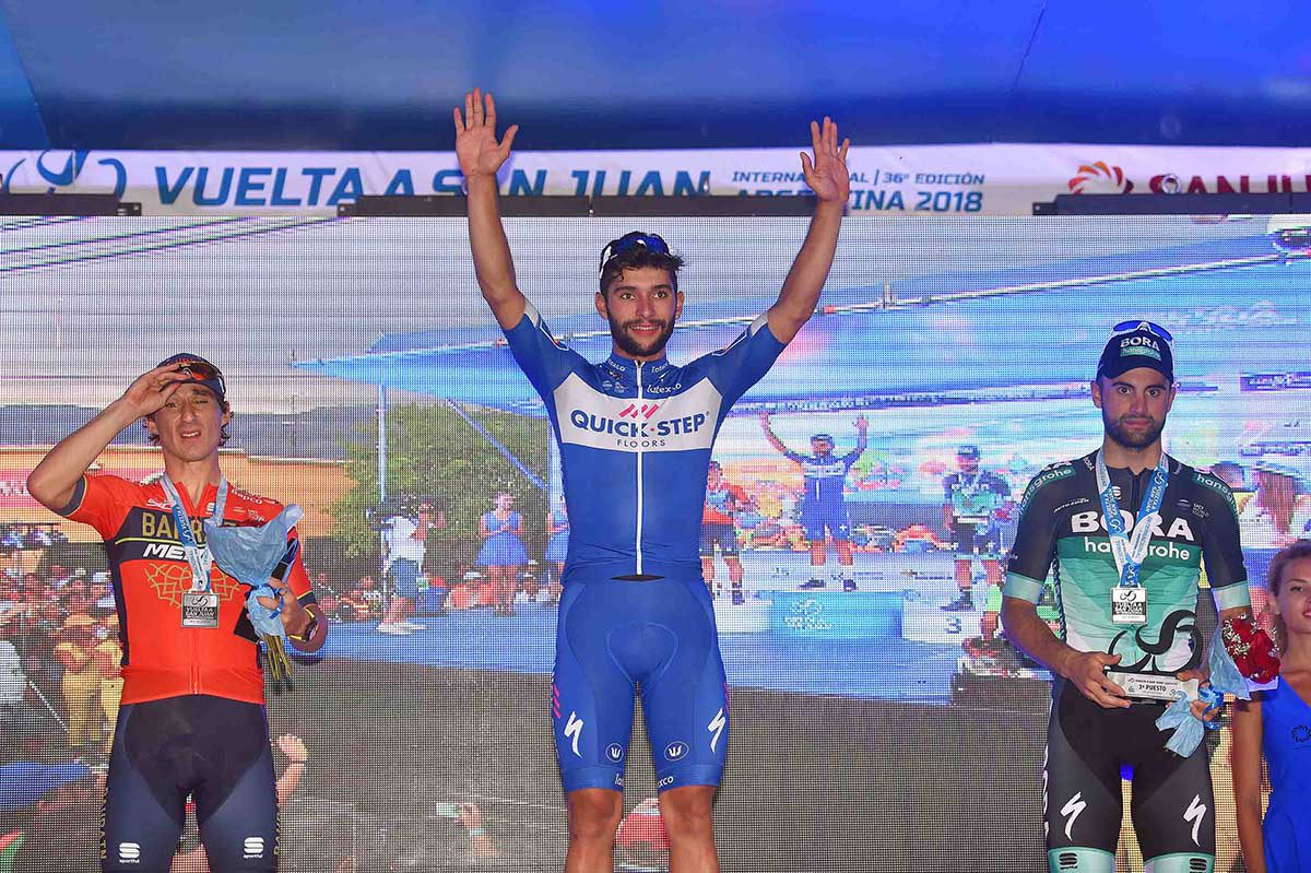 Il podio della prima tappa della Vuelta a San Juan 2018