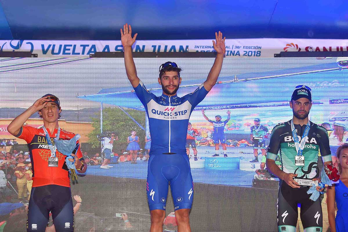 Il podio della prima tappa della Vuelta a San Juan 2018