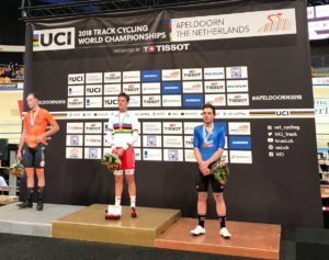Il podio del Mondiale Omnium maschile di Apeldoorn