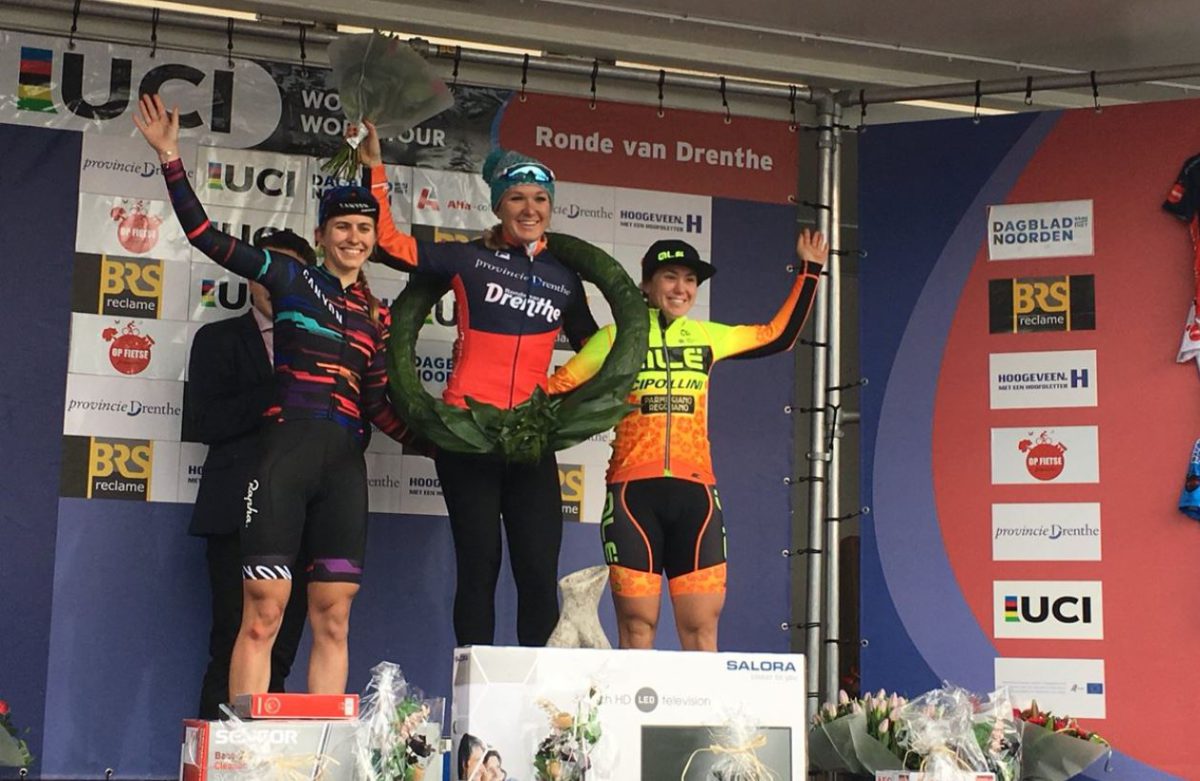 Il podio della Women's WorldTour Ronde van Drenthe