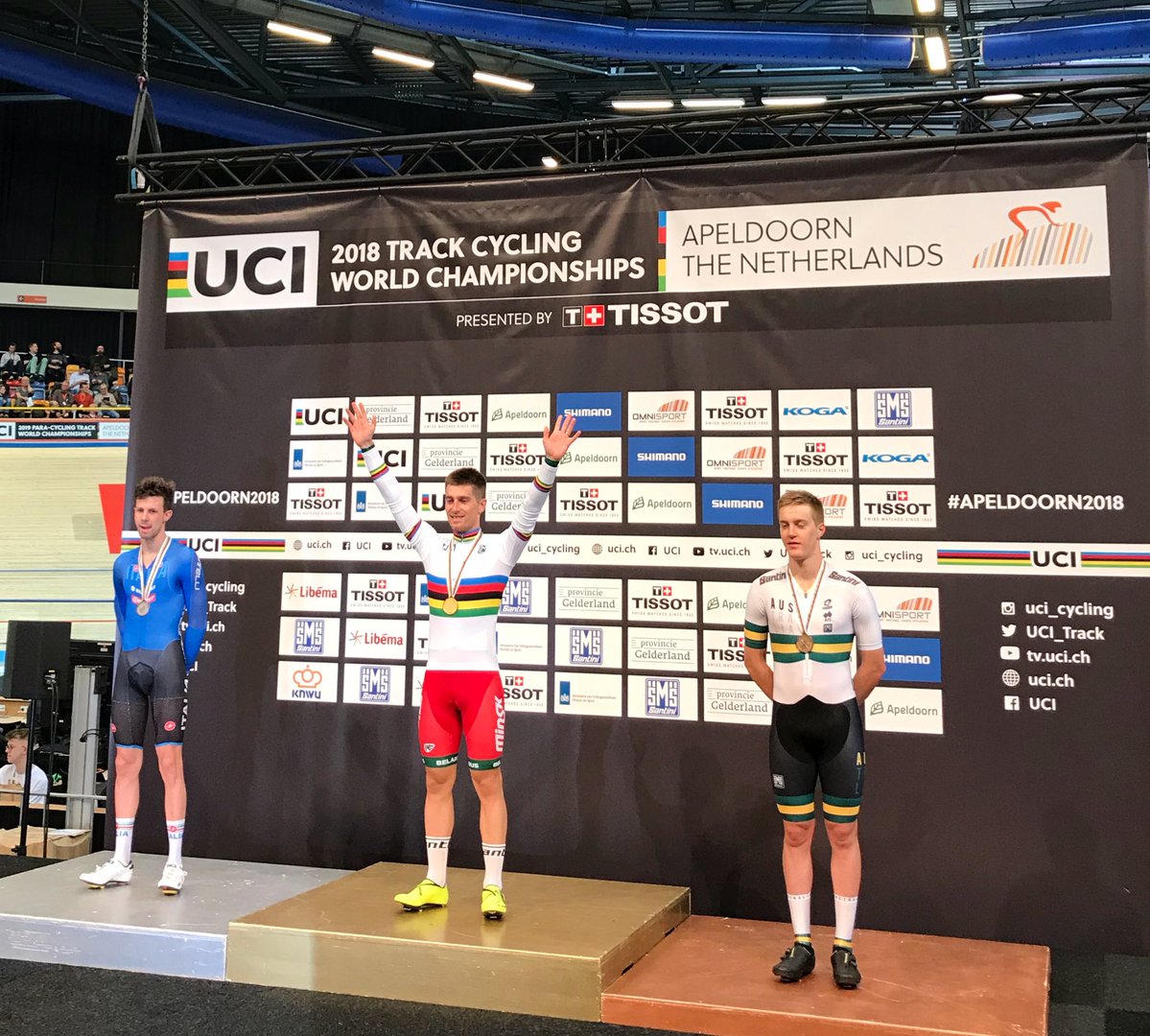 Il podio del Mondiale Scratch di Apeldoorn