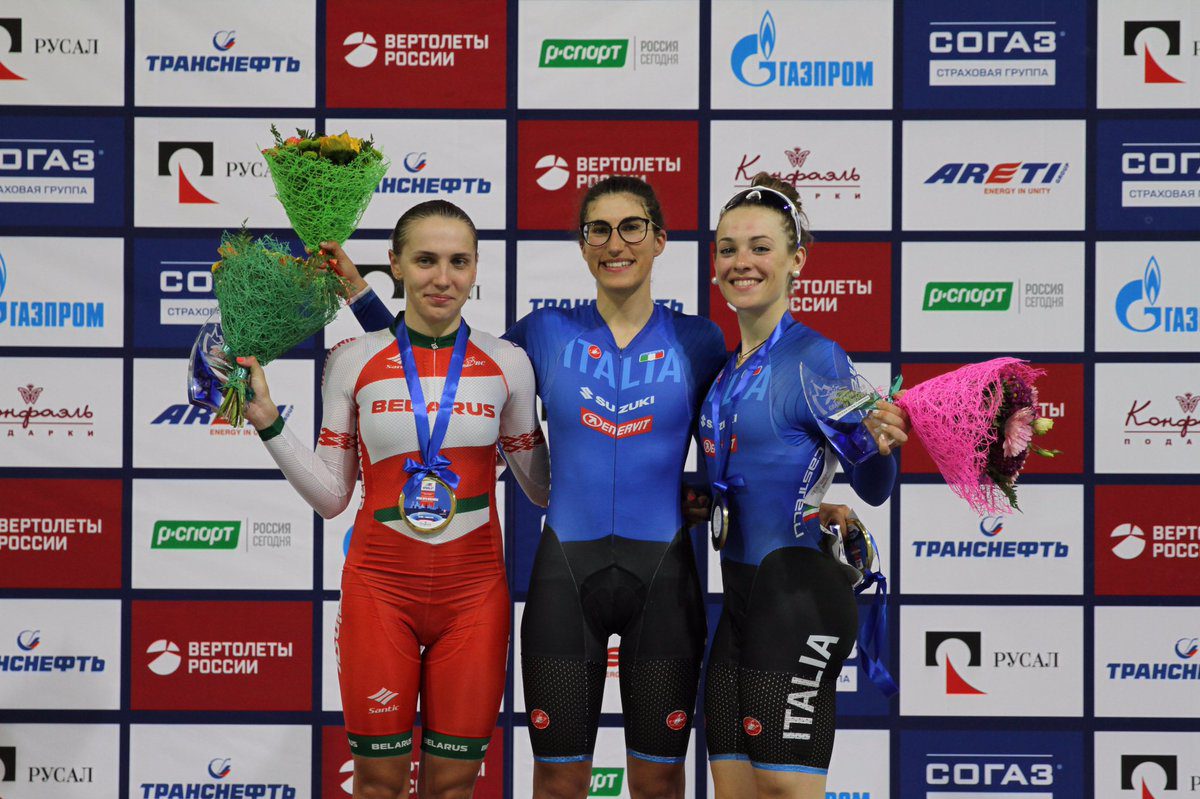 Il podio dell'Omnium del Gp of Moscow vinto da Elisa Balsamo