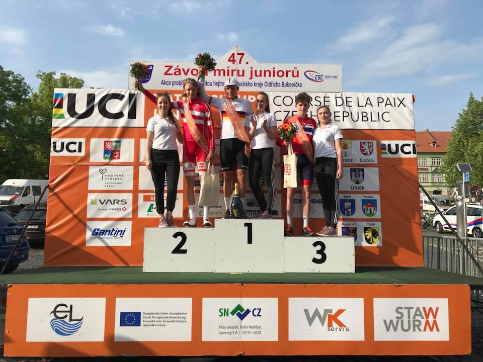 Il podio della prima tappa della Corsa della Pace Juniores