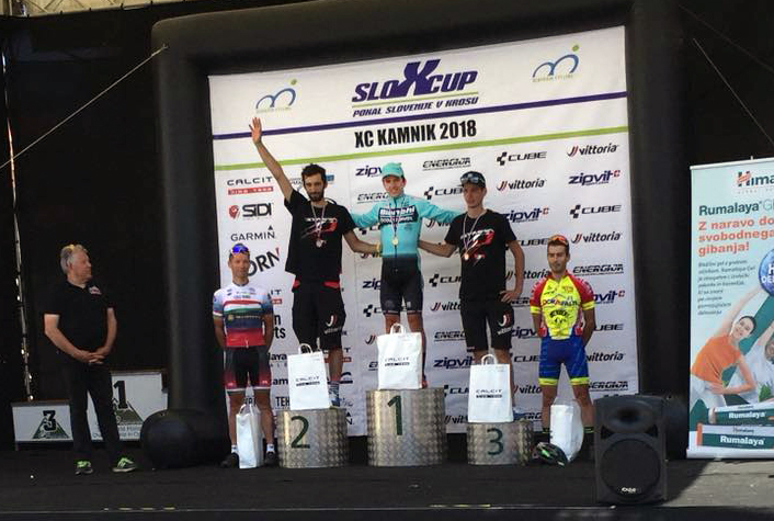 Il podio dell'XC Kamnik in Slovenia vinto da Nadir Colledani