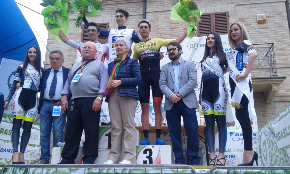 Il podio di Monte Urano dove ha vinto Christian Scaroni