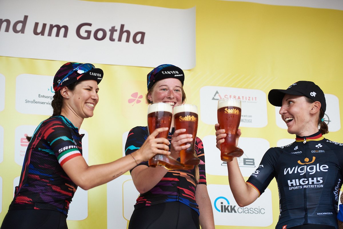Il podio della sesta tappa del Lotto Thuringen Ladies Tour 2018