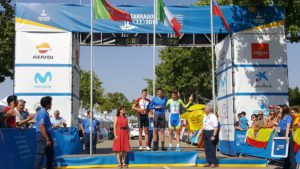 Il podio maschile della cronometro dei Giochi del Mediterraneo