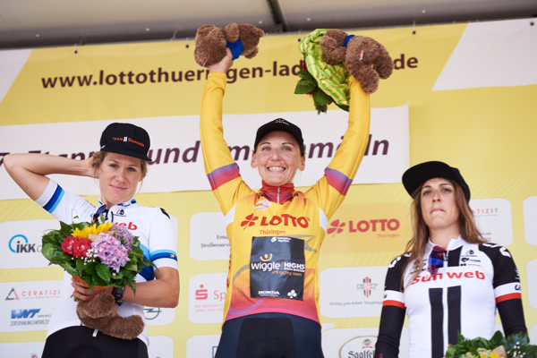 Il podio finale del Lotto Thüringen Ladies Tour 2018 vinto da Lisa Brennauer