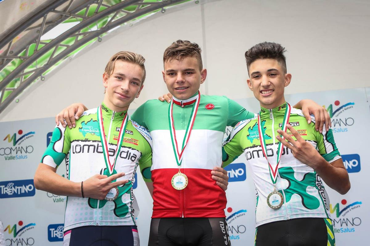 Il podio del Campionato Italiano strada Esordienti 1° anno Terme di Comano 2018