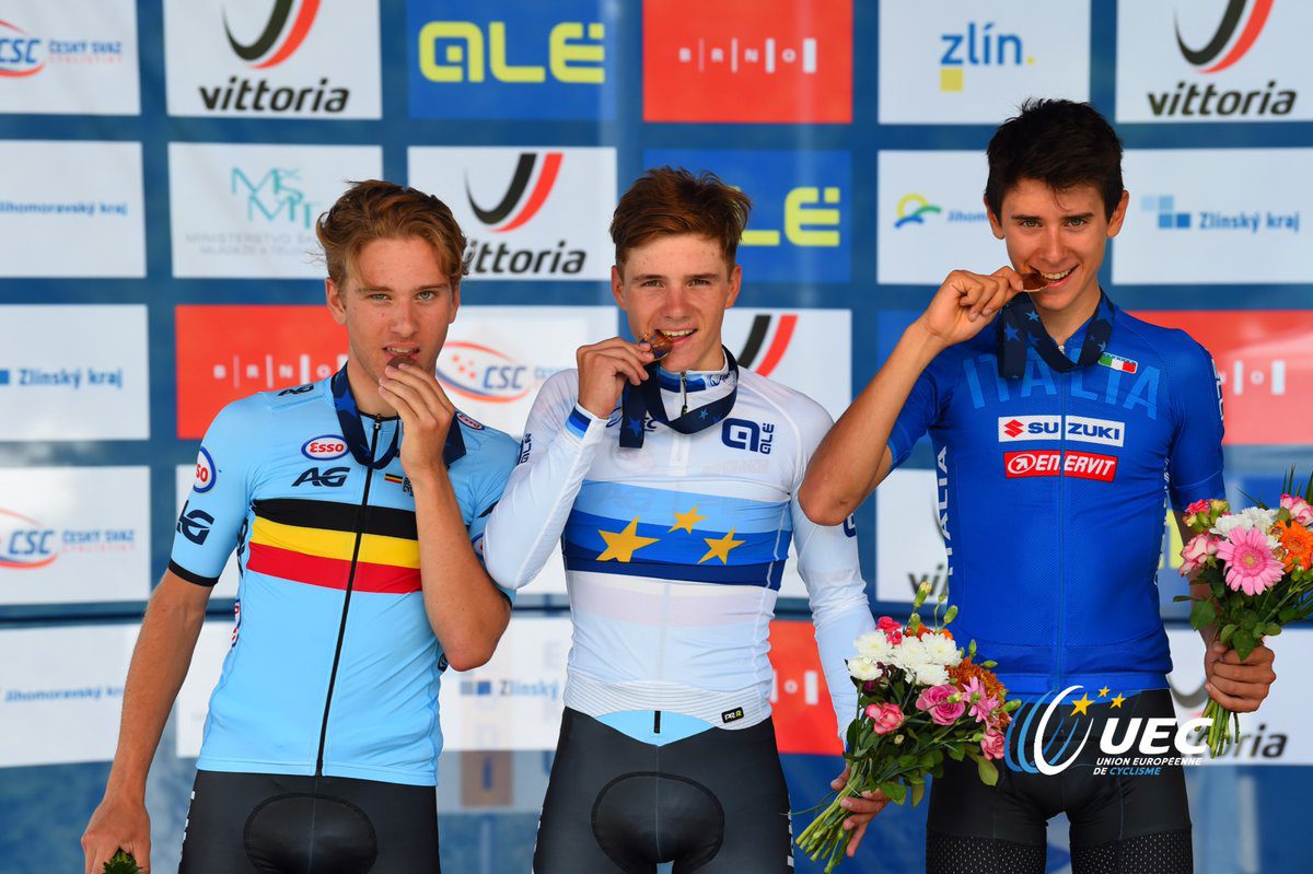 Il podio del Campionato Europeo Juniores a cronometro 2018