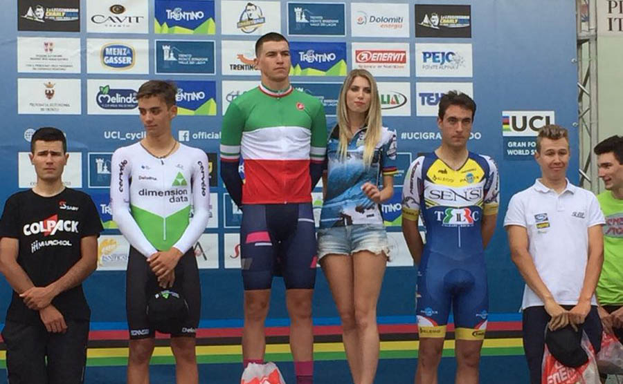 Il podio del Campionato Italiano Under 23 a cronometro 2018 vinto da Edoardo Affini