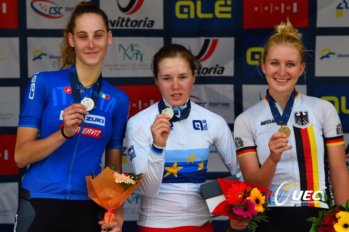 Il podio del Campionato Europeo strada Donne Junior 2018