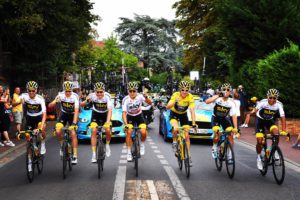 Festa del Team Sky per la maglia gialla di Geraint Thomas vincitore del Tour de France 2018