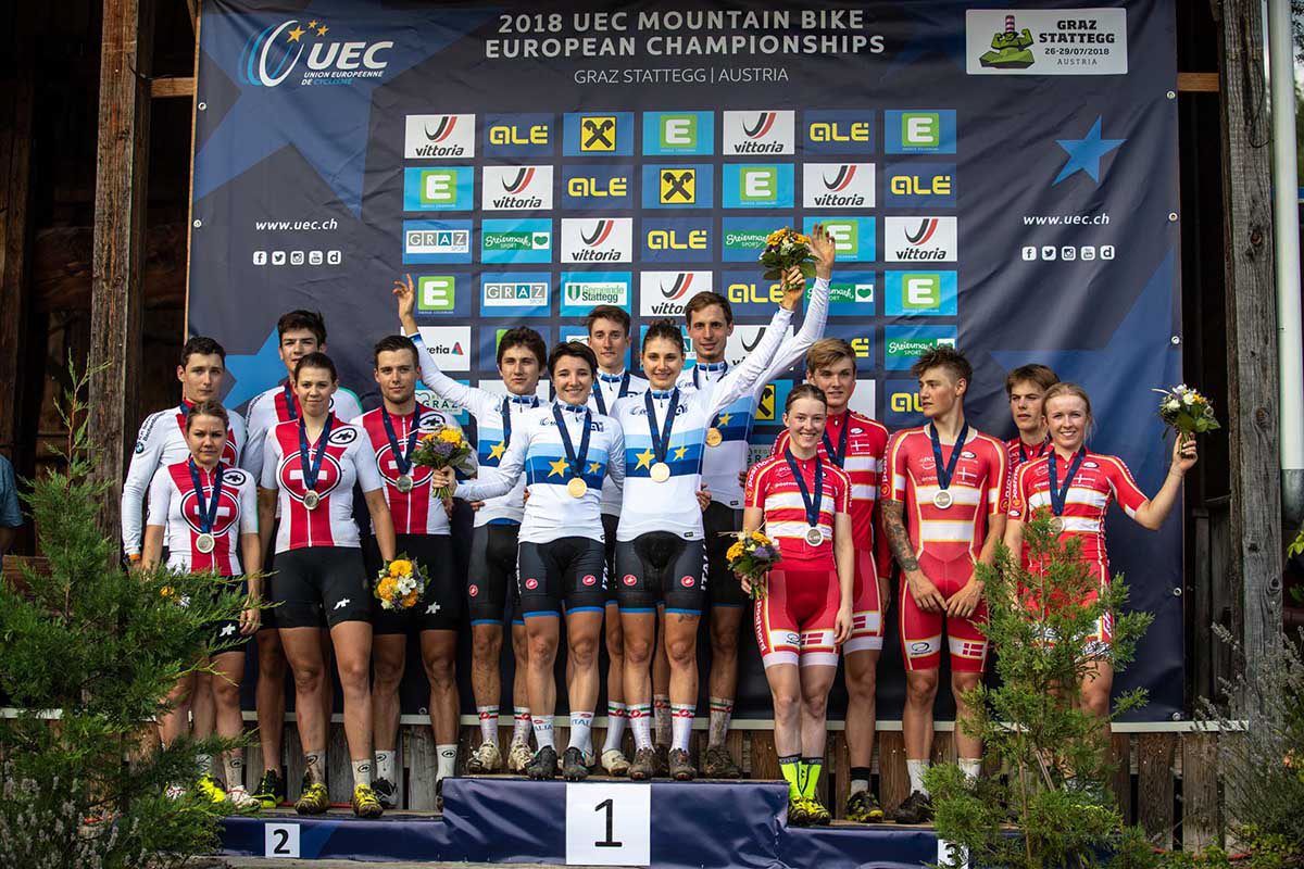 Il podio dei Campionati Europei Team Relay 2018 a Graz