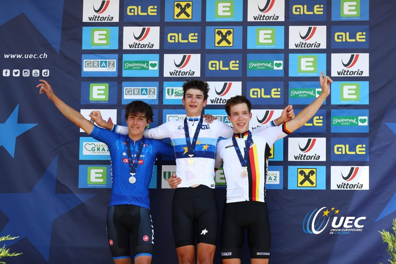 Il podio del Campionato Europeo XCO Juniores 2018 a Graz
