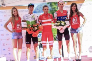 Il podio del prologo del Giro della Valle d'Aosta 2018