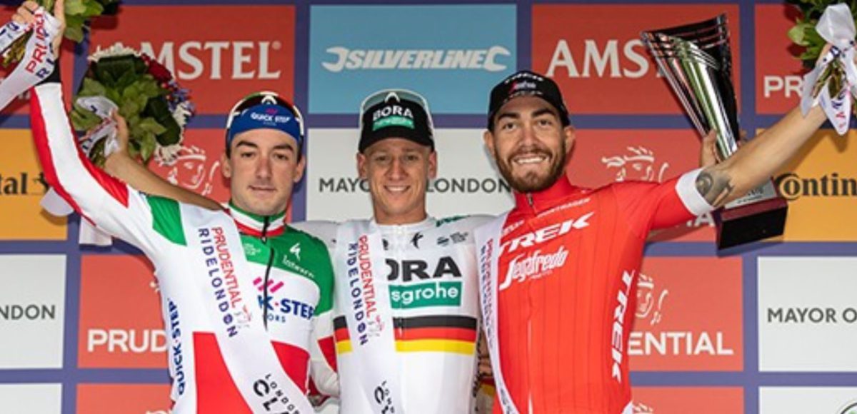 Pascal Ackermann vince la Prudential RideLondon Classique, sul podio con Viviani e Nizzolo