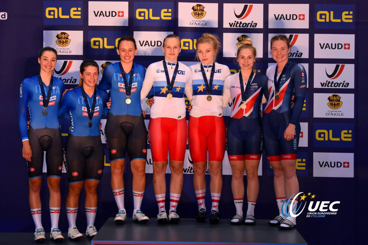 Il podio dei Campionati Europei Velocità a squadre Donne U23